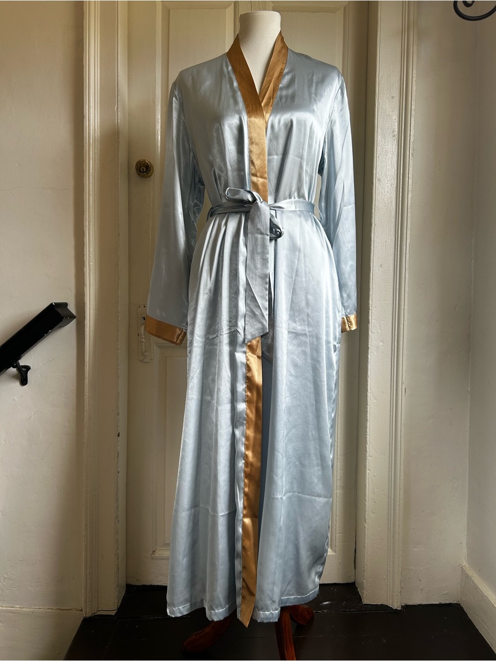 Vintage Mystic Clothing Blue Satin Robe with Gold Trim Medium